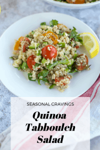 Quinoa tabbouleh salad with kale on a white plate.