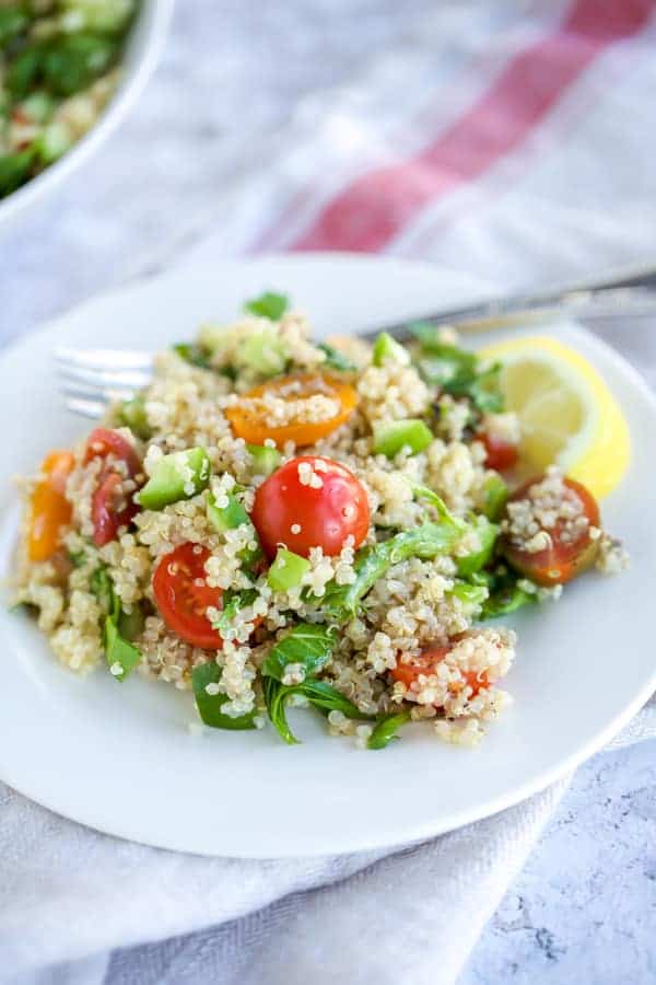 tabbouleh salad with a fork