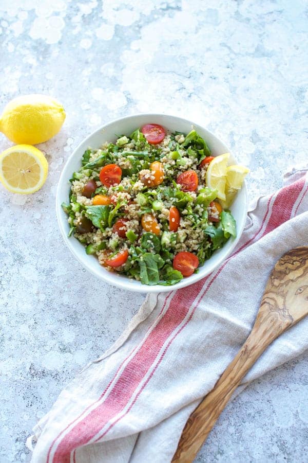 Quinoa Tabbouleh recipe in a white bowl