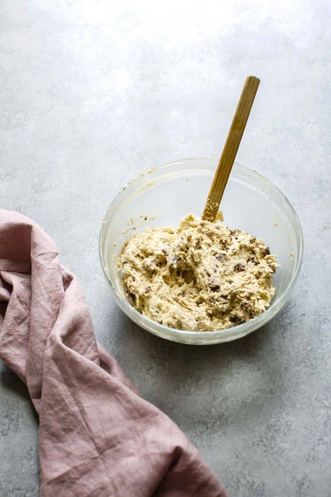 cookie dough in a bowl with a spoon