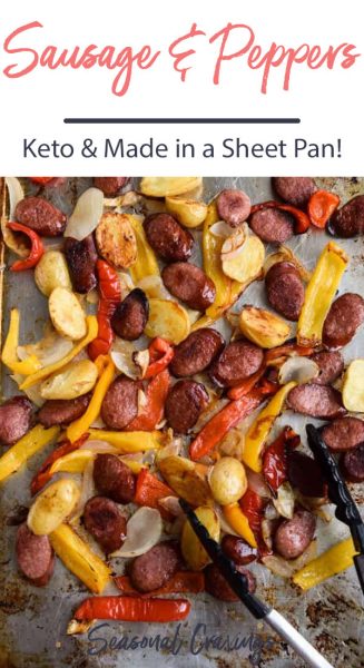 Keto-friendly Sheet Pan Sausage and Peppers.