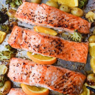 Sticky Maple Salmon with Oranges and Potatoes