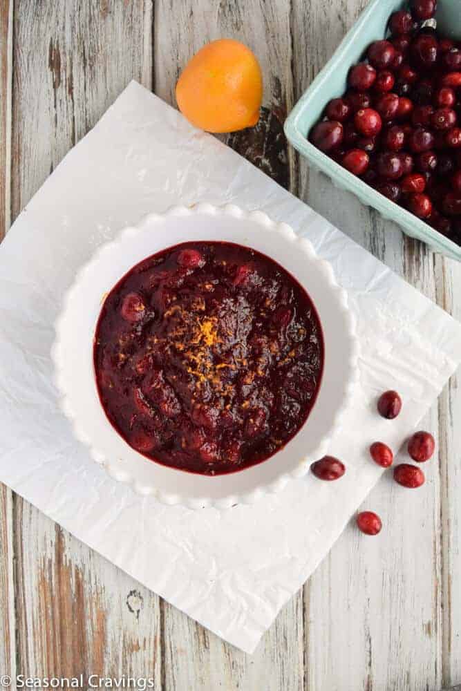 Cranberry Pomegranate Sauce in white bowl