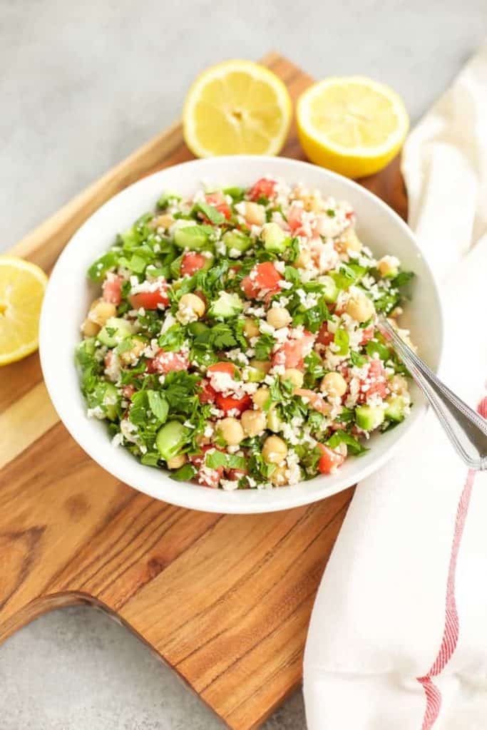 Cauliflower Tabbouleh on a white plate