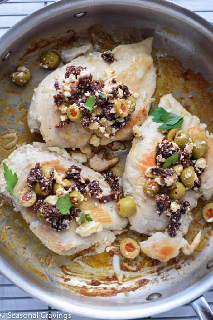 Skillet Chicken with Feta, Sundried Tomatoes and Olives