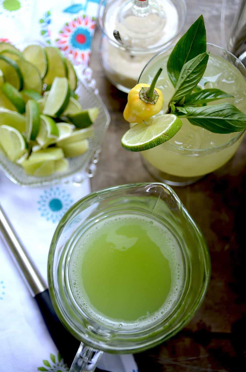 Spicy-Thai-Basil-Cucumber-Cocktail-Cucumber- with pepper and lime for garnish