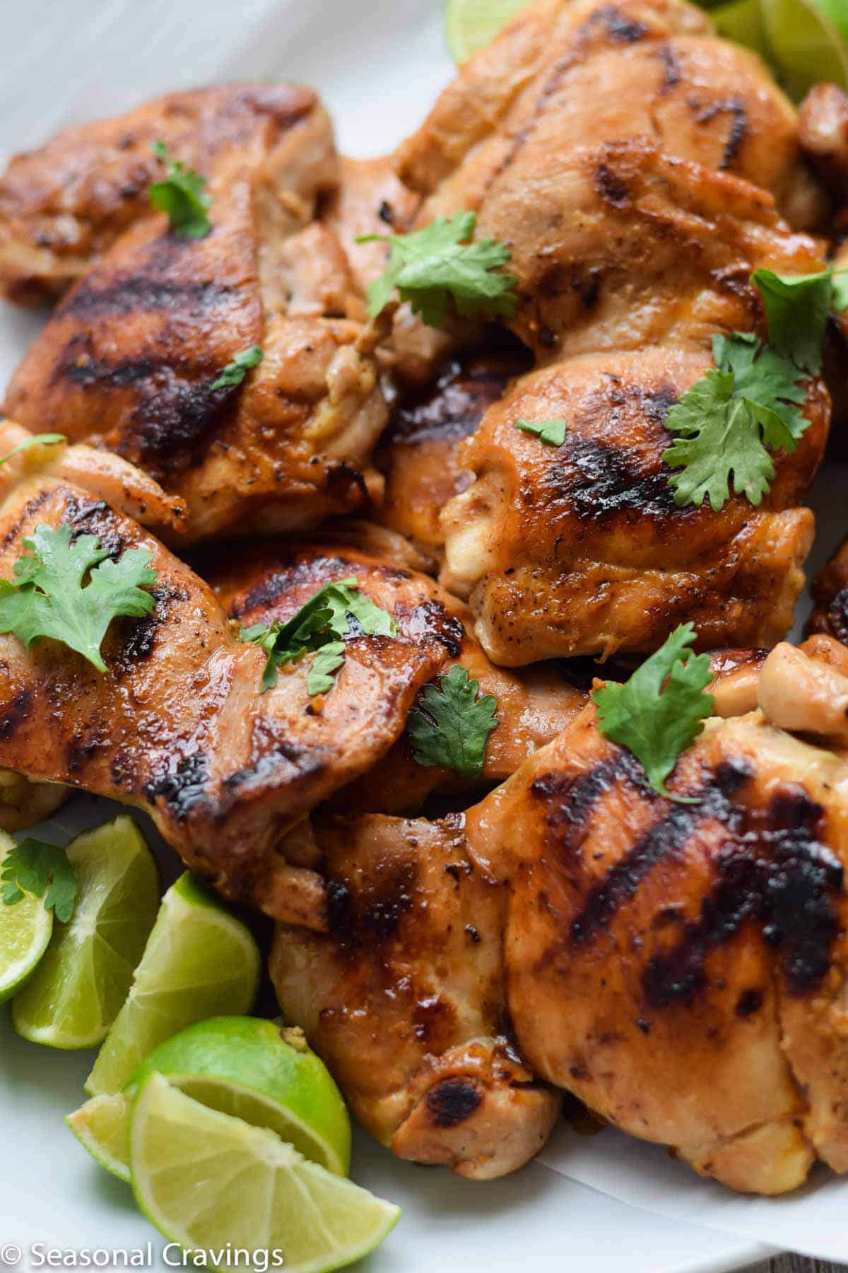 Close up of Ginger Honey Glazed Chicken with parsley