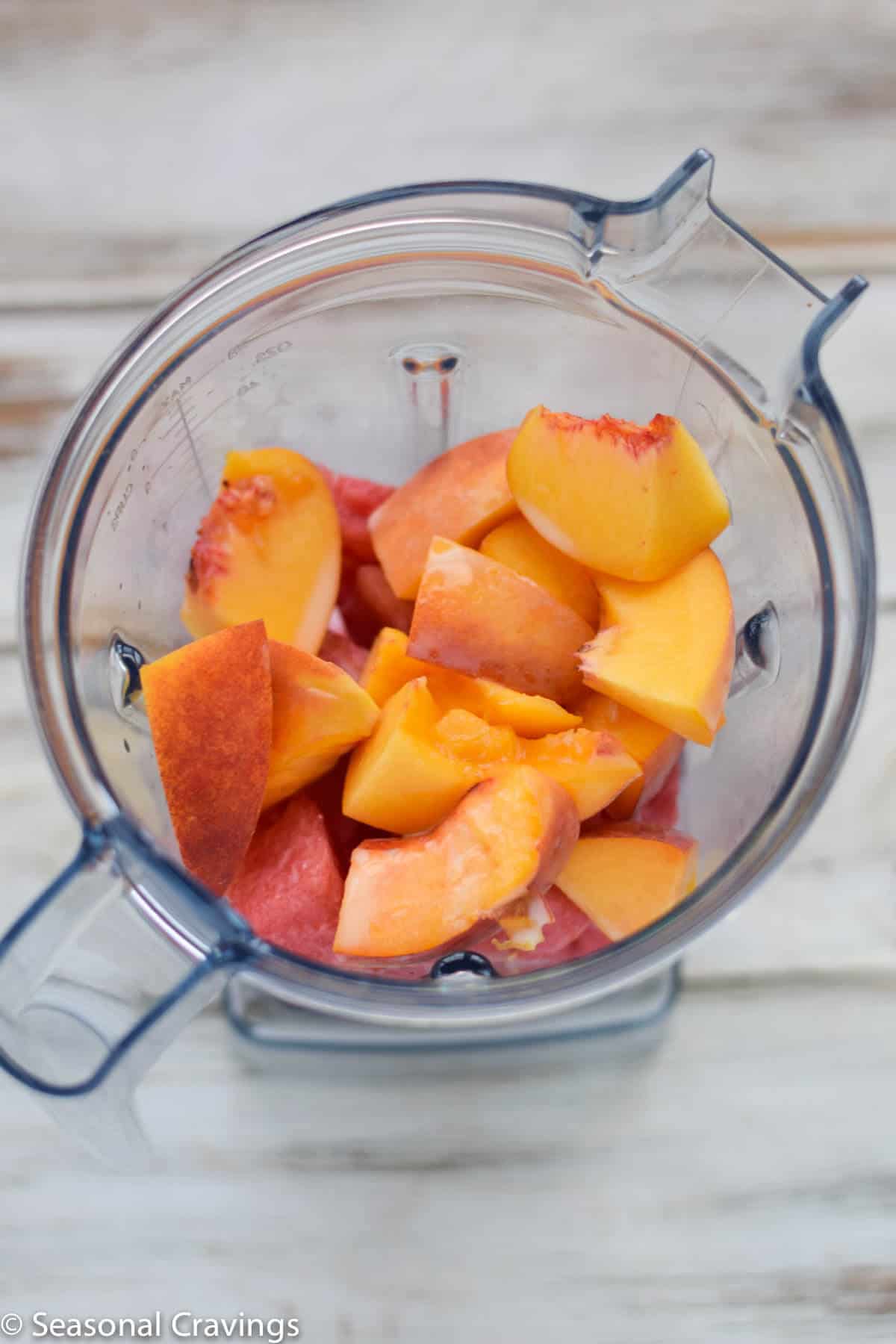 Watermelon Peach Smoothie peaches in a blender