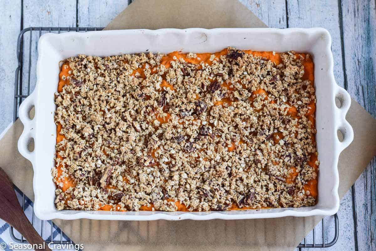 Gluten Free Sweet Potato Casserole recipe fresh from the oven