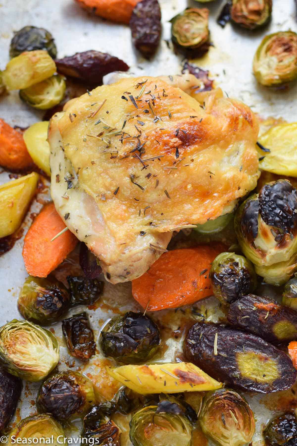 Sheet Pan Chicken and Brussel Sprouts- This Sheet Pan Chicken and Brussel Sprouts- roast chicken with brussel sprouts and carrot made on a sheet pan. {gluten free, paleo, whole30}