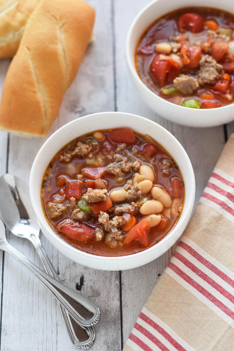 Sausage and Bean Soup - quick, healthy weeknight dinner that comes together in less than 30 minutes. It's full of protein, spices, and vegetables. {gluten free}