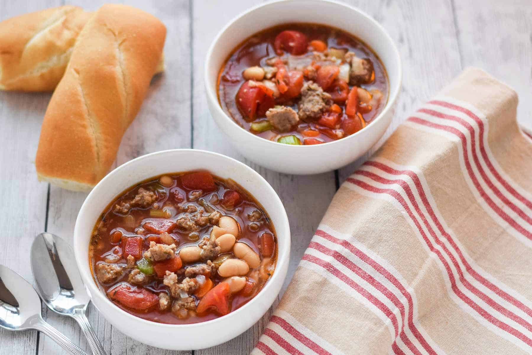 Sausage and Bean Soup - quick, healthy weeknight dinner that comes together in less than 30 minutes. It's full of protein, spices, and vegetables. {gluten free}