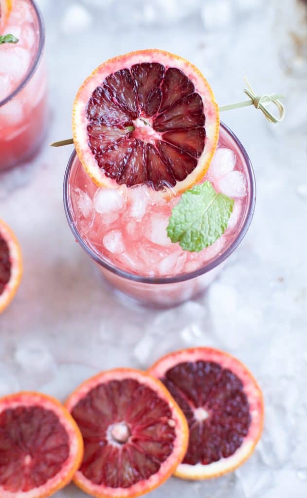 Blood Orange Wine Spritzer close up with sliced orange