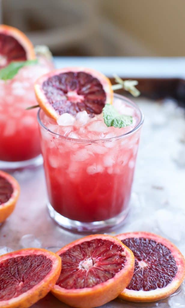 Blood Orange Wine Spritzer with mint leaves