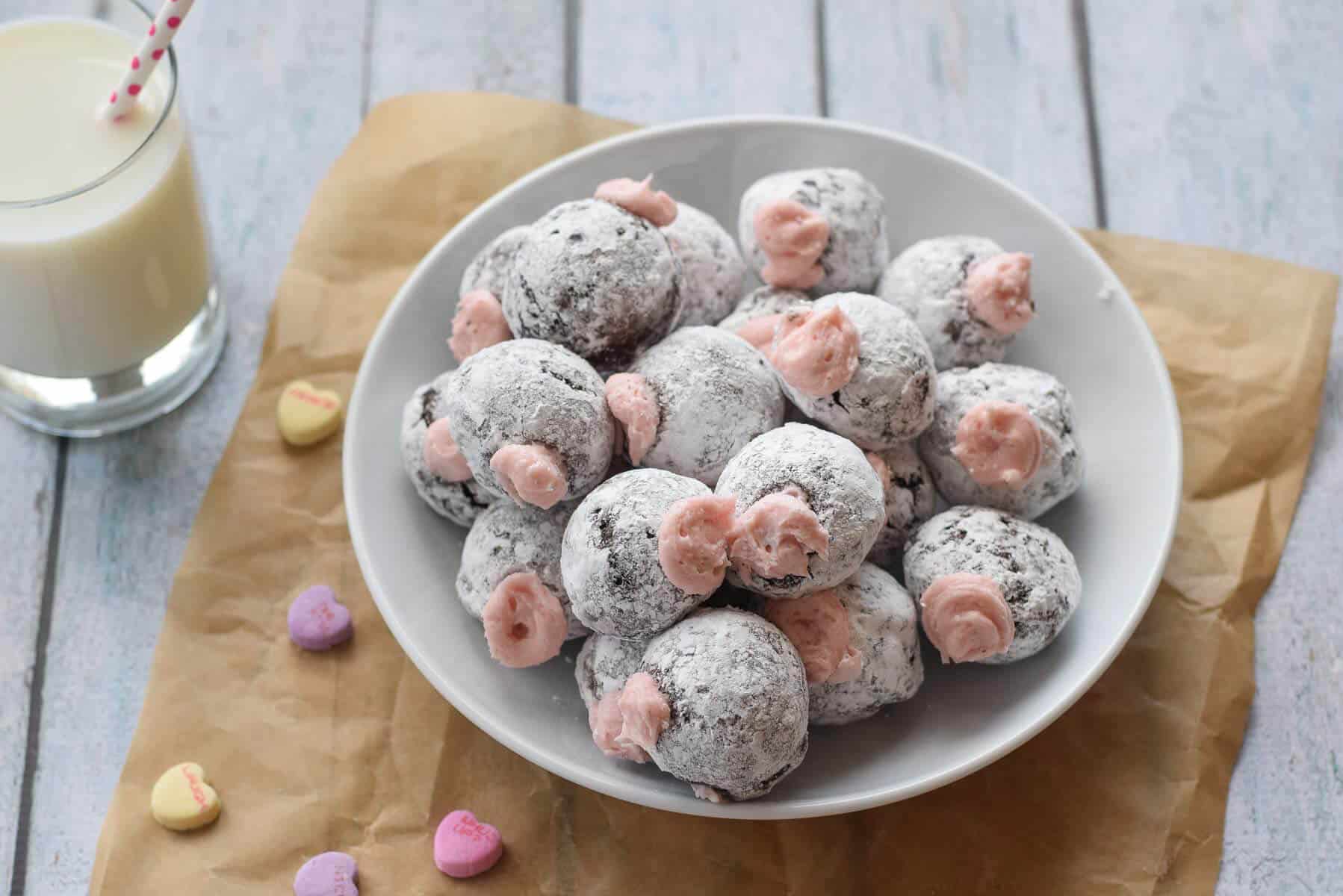 Chocolate Donut Holes with Pomegranate Cream Filling