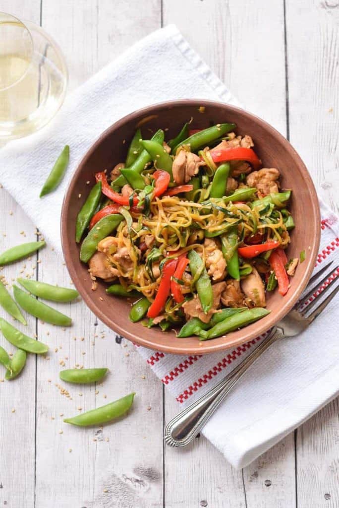 Zucchini Noodle Stir Fry with Chicken and Peppers