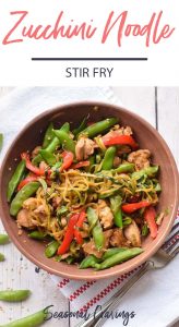 Zucchini noodle stir fry in a bowl.