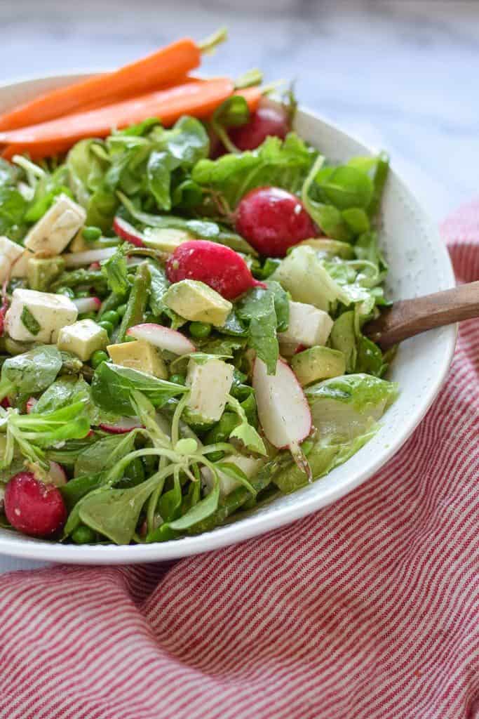 Spring Green Salad with Asparagus - full of healthy asparagus, radishes, peas and topped with feta cheese. {gluten free}