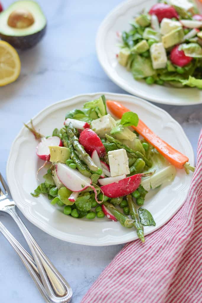 Spring Green Salad with Asparagus - full of healthy asparagus, radishes, peas and topped with feta cheese. {gluten free}