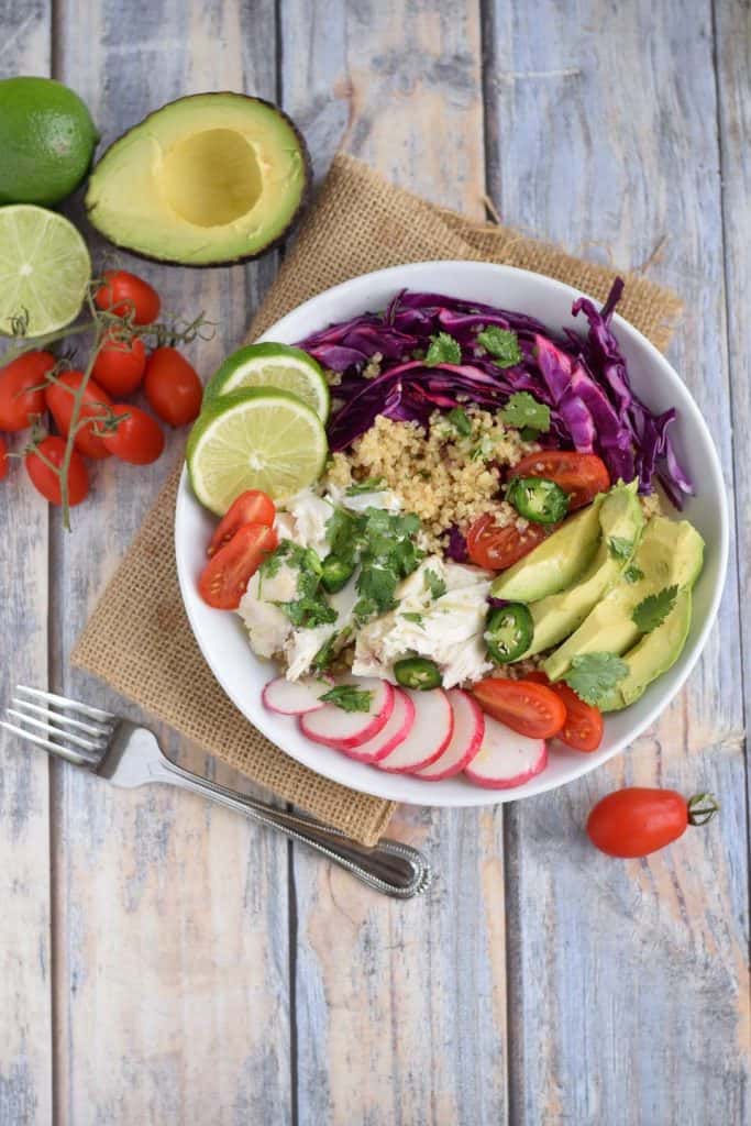 Fish Taco Grain Bowl overhead shot