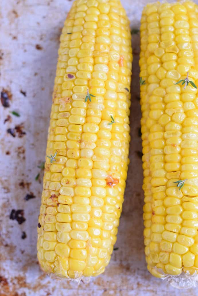 Oven Roasted Corn on sheet pan with butter