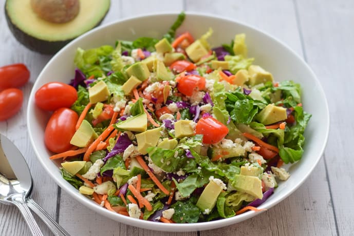 Healthy Chopped Salad with red cabbage, tomatoes and feta