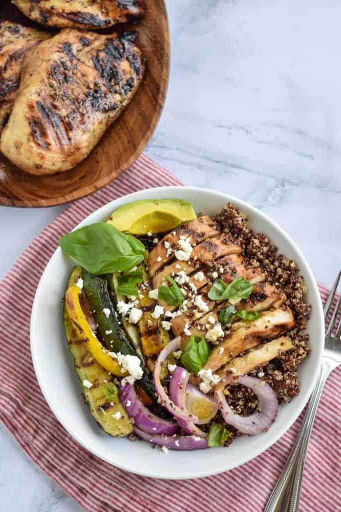 Healthy meal prep grilled chicken grain bowls