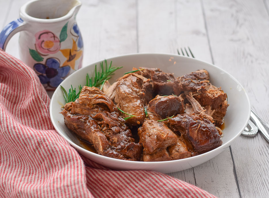 Instant Pot Pork Tenderloin in a white bowl.