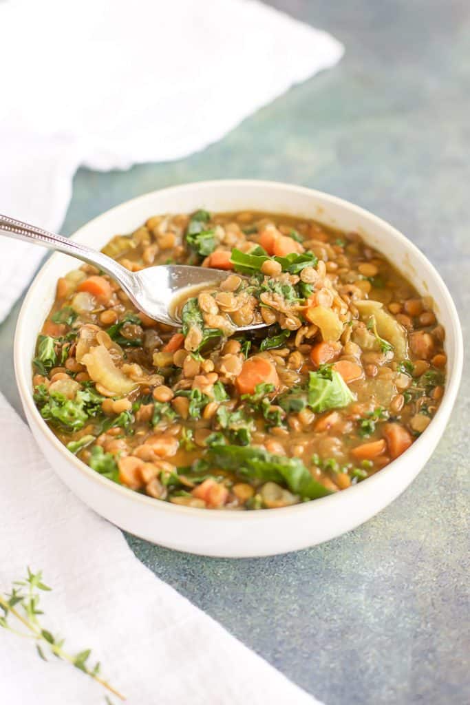 Instant Pot Lentil Soup with a spoon