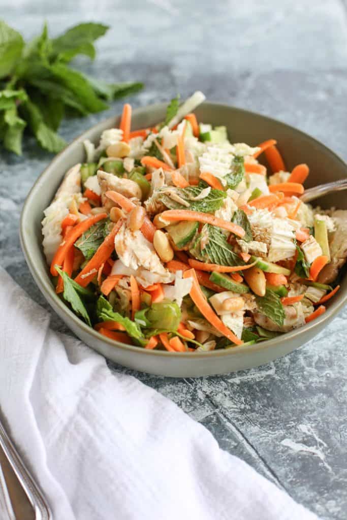  Thai Chicken Salad in a brown bowl