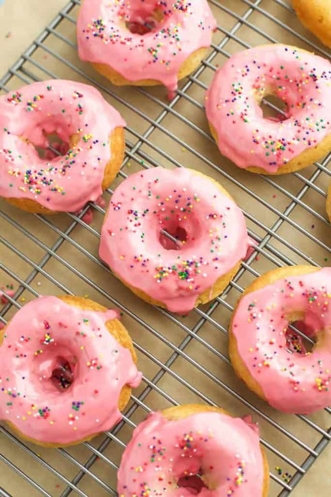 gluten fre vanilla baked donuts on a rack