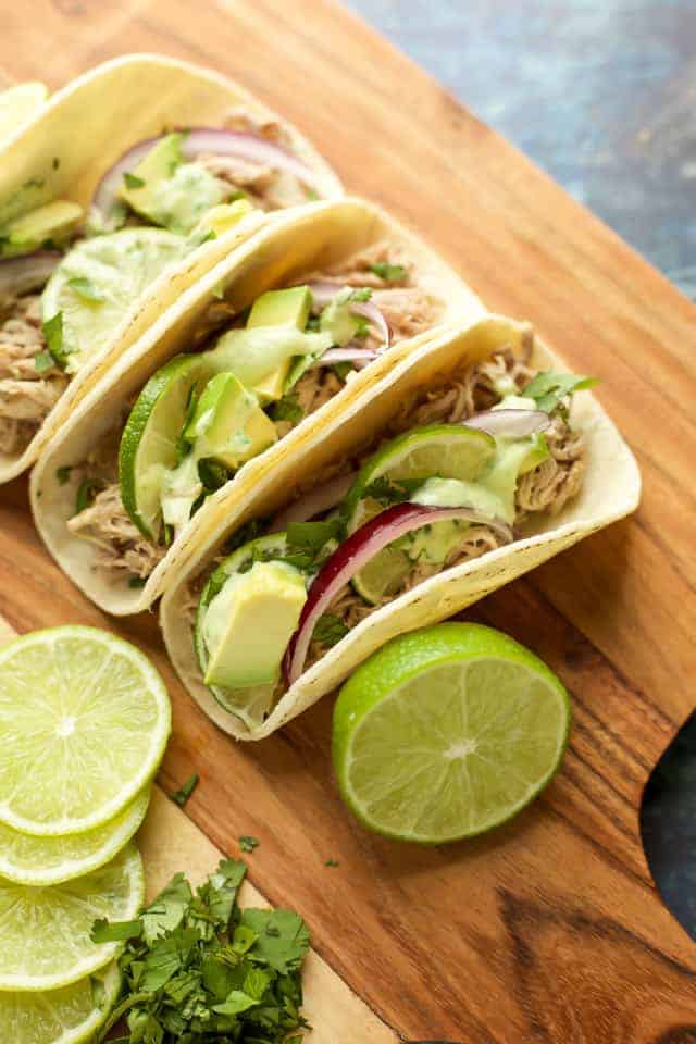 Instant Pot Pork Tacos with avocado crema