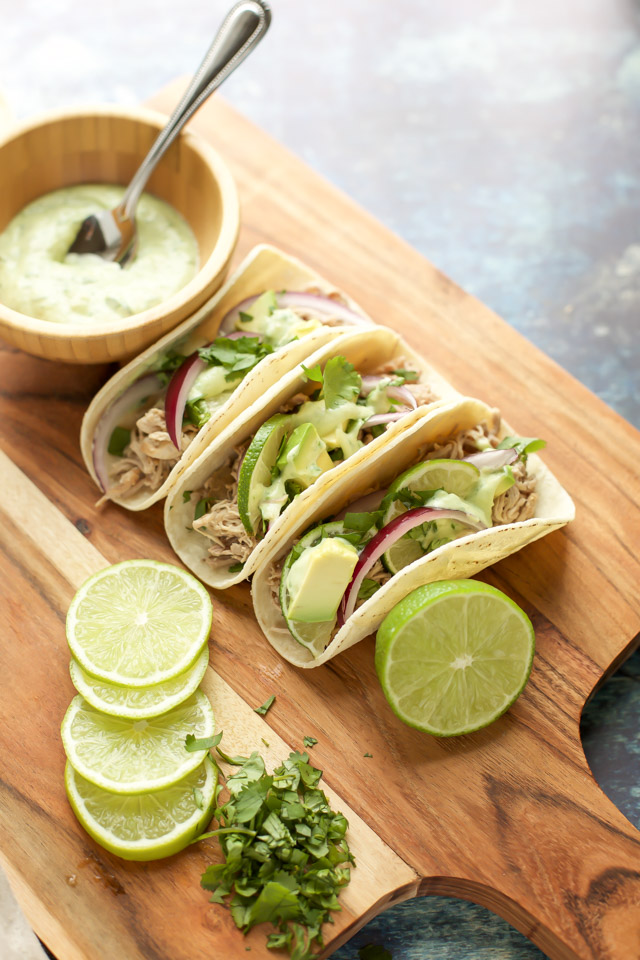 Instant Pot Pork Tacos with avocado and onion