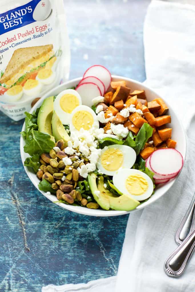 Spiced Sweet Potato and Kale Salad with boiled eggs