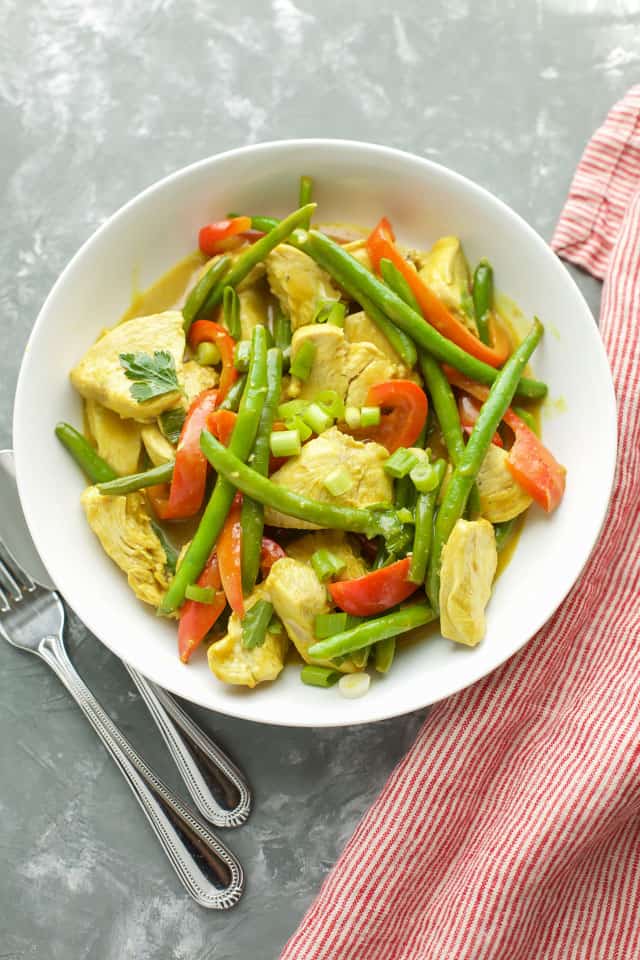 Chicken Curry recipe in a white bowl