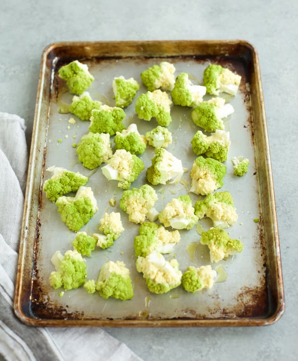 Roasted cauliflower on a sheet pan