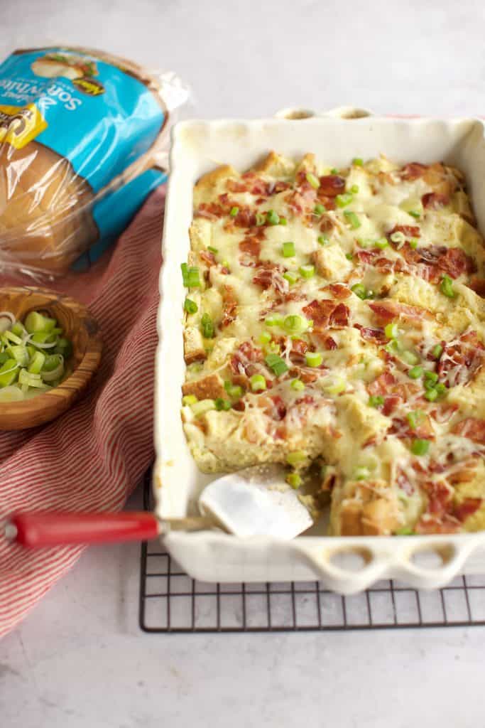 gluten free breakfast casserole in a white dish