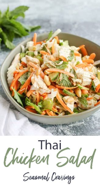 Skinny Thai chicken salad in a bowl.