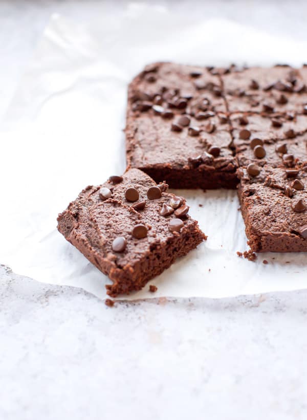 easy keto brownies with one piece cut out