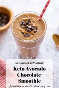 chocolate avocado smoothie with straw