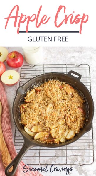 Gluten free apple crisp cooked in a skillet.