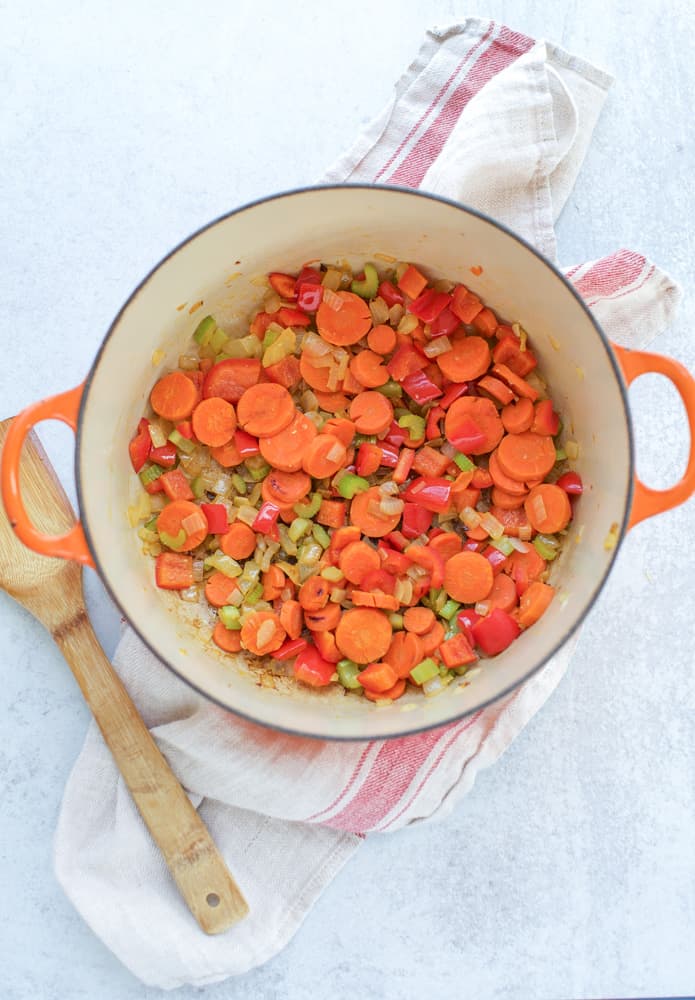 Minestrone Soup uncooked in a pot