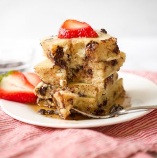 gluten free sheet pan pancakes stacked up