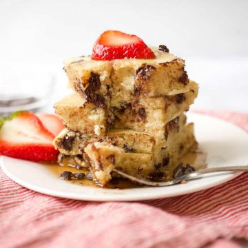 gluten free sheet pan pancakes stacked up