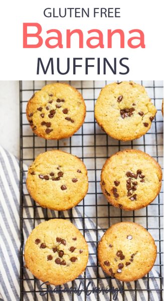 Gluten free banana chocolate chip muffins on a cooling rack.