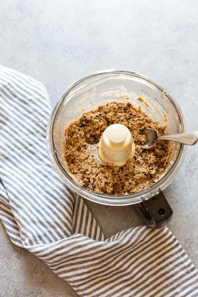 banana bliss ball ingredients in a food processor