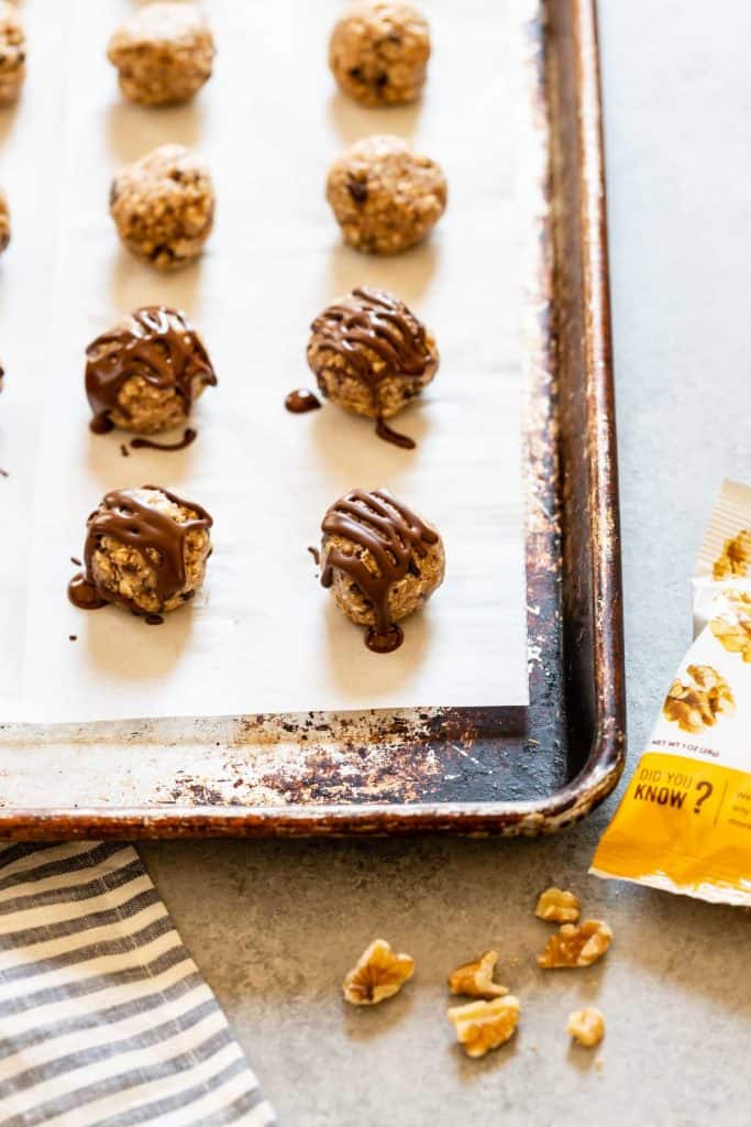 snack balls with chocolate drizzle