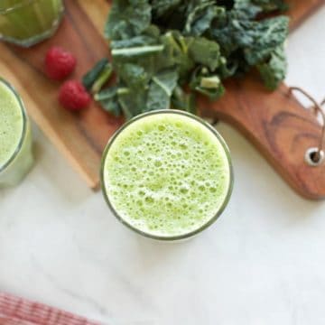 one green smoothie with kale on the side