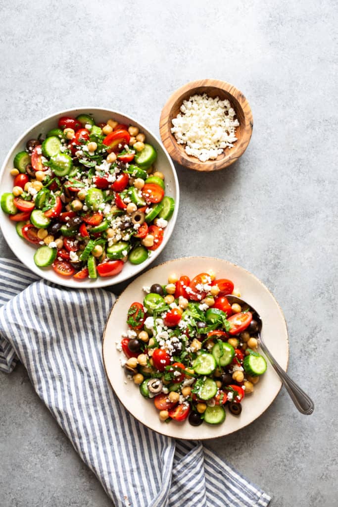 chickpea salad with feta cheese on the side