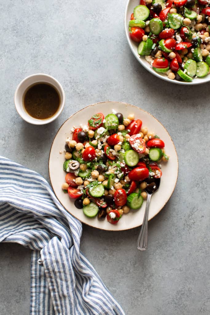 chickpea salad with dressing on the side